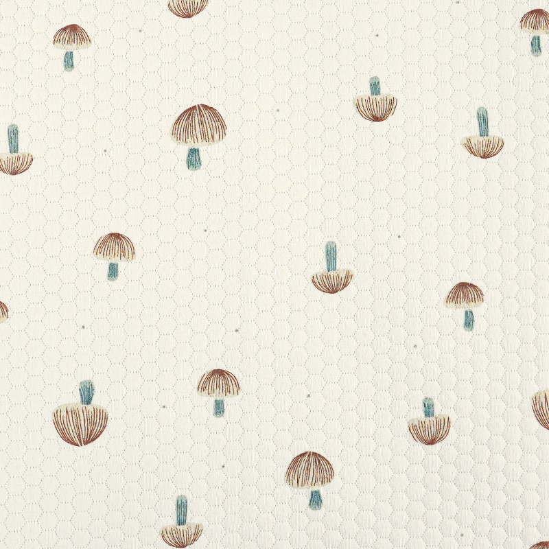 两面全棉蜂巢提花空气层原夹丝印花三层夹棉面料白棉保暖布料