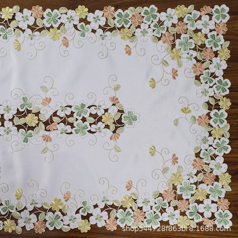 厂家批发布艺刺绣幸运中式亮彩系列黄绿绣花田园草欧式桌布桌旗