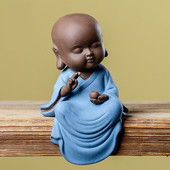 创意紫砂小和尚摆件新中式 陶瓷琴棋书画人物书房博古架装 饰工艺品