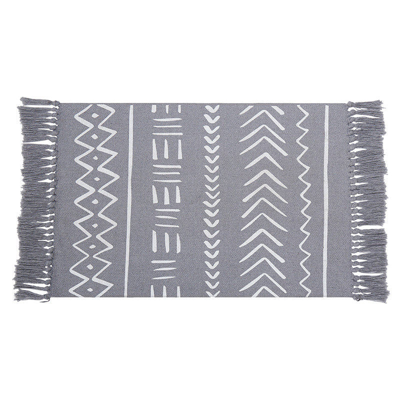 卡西法黑白打结印花手工配色流苏地垫卧室床尾垫现代简约阳台地垫,居家布艺,家用脚垫,淘宝优惠券,粉丝福利购,淘宝优惠卷