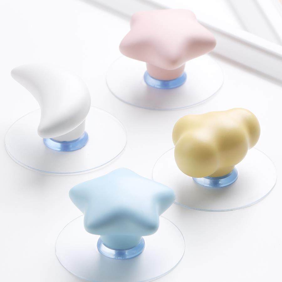 新款星星免钉拉手衣柜门橱柜抽屉玻璃门单孔陶瓷免打孔自粘小新款