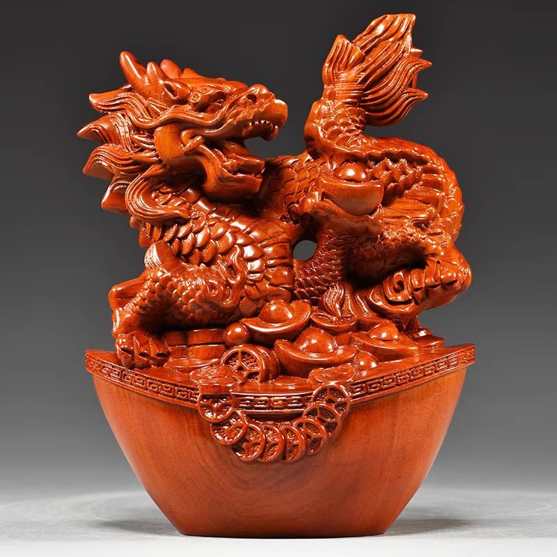 花梨木雕龙摆件实木十二生肖客厅动物家居龙办公室装饰工艺品送礼