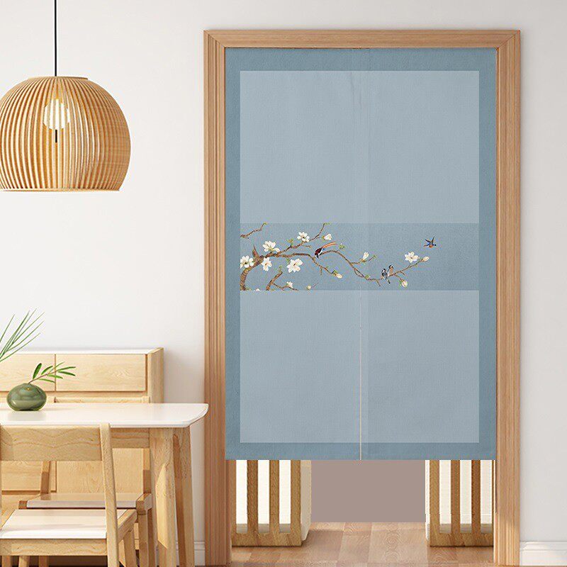 新中式门帘隔断帘家用玄关帘免打孔半帘布帘卧室客厅卫生间遮挡帘