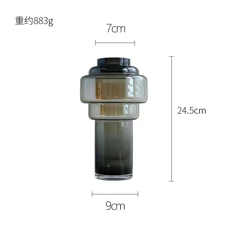 轻奢琥珀色饰品摆件透明玻璃花瓶水培艺术花器家居样板房软装渐变
