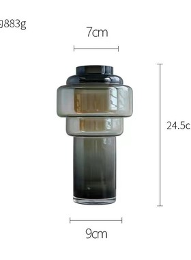 轻奢琥珀色饰品摆件透明玻璃花瓶水培艺术花器家居样板房软装渐变