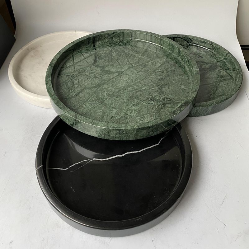 卫生间洗漱台花盆器托盘酒店大理石圆形收纳浴室洗手台轻奢置物盘