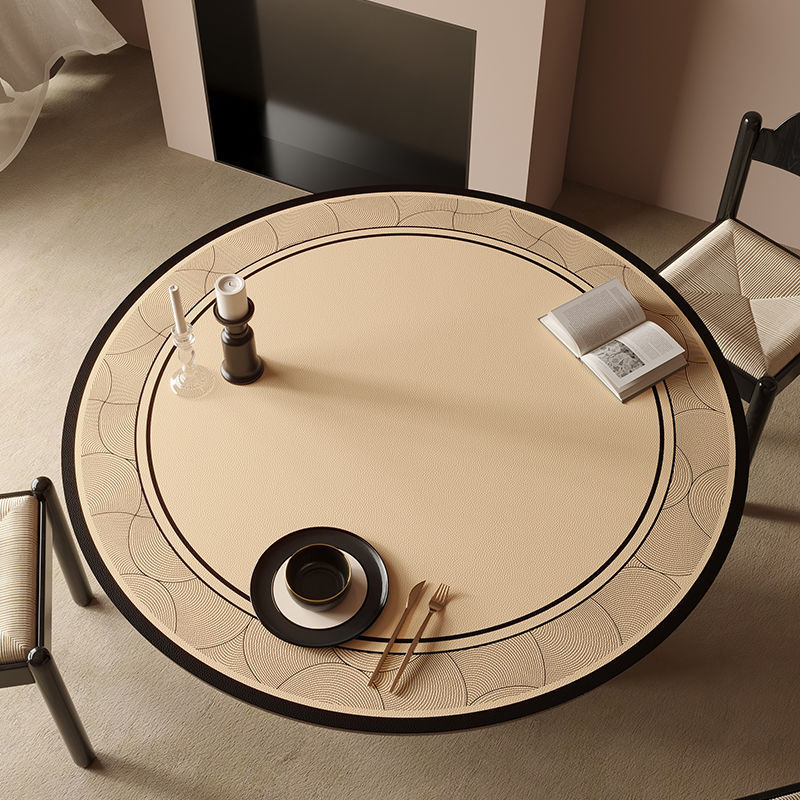 法式防烫桌垫轻奢高级感圆形茶几垫防水防油皮革免洗氛围感餐桌垫