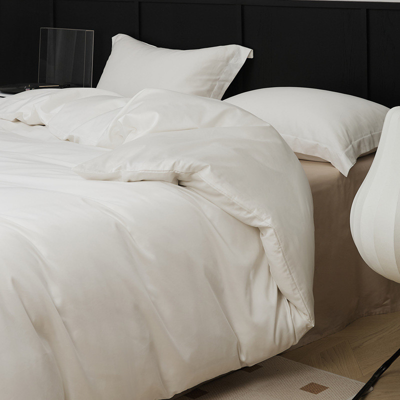 高端100spro贡缎长绒棉被套四件套北欧风简约纯色全棉床单床笠式