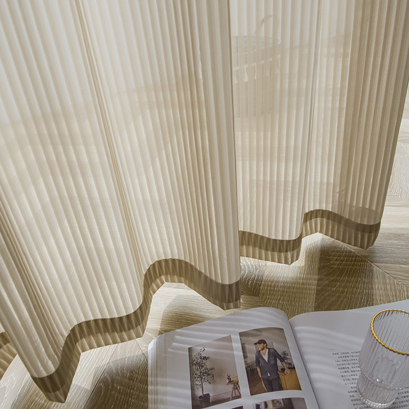 qd4d纱帘送免打孔安装伸缩杆卧室飘窗梦幻竖百叶竖纹透光不透人窗