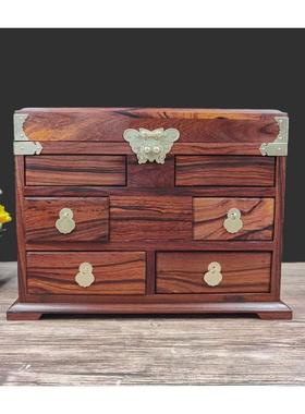 老挝大红酸枝锦上添花珠宝箱红木首饰女生收纳盒花开富贵生日礼品