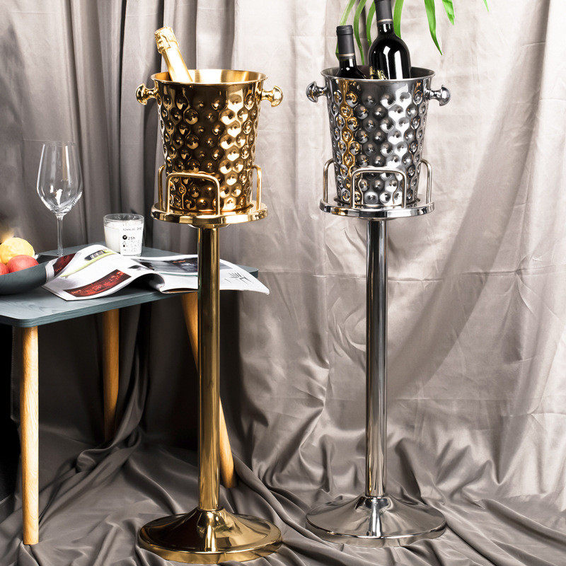 热销9wor加厚金属不锈钢冰桶架欧式鹿角香槟桶锤纹冰桶家用ktv酒