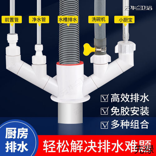 厨房-下水三通三合一水下水道管接头万能防臭净水器排水管