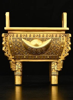 铜香炉 四方鼎 铜鼎摆件鼎千秋铜聚财鼎盛公司前台办公室装饰工艺