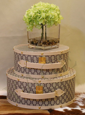 样板房家居软装橙色半圆手提箱摆件装饰品盒子收纳箱新中式简约