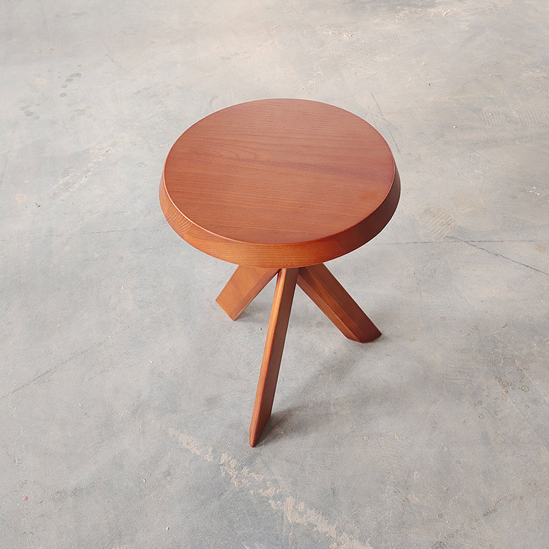 北欧风边几实木复古沙发圆形法式小茶几阳台置物架床头柜中古1204