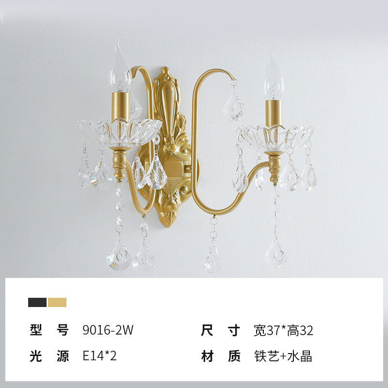 客厅背景墙壁灯法式复古水晶壁灯 卧室床头led轻奢美式壁灯蜡烛