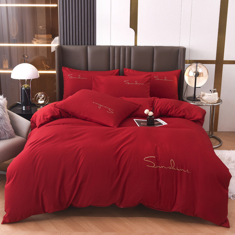 轻奢四件套水洗棉单件床单枕套三件套床上色磨毛简约单被套厂