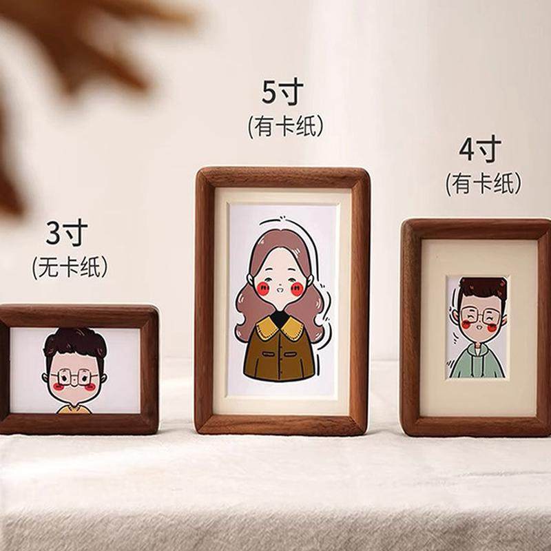 迷你实木小相框胡桃色榫卯6寸照片创意拍立得摆台diy情侣手印相框