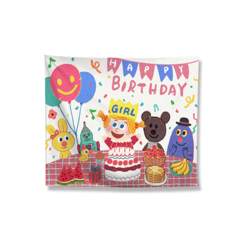 f7de批发快乐女孩生日派对布置背景布宝宝一周岁气球装饰挂布