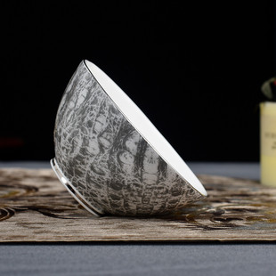 热销创意金边不规则饭碗4.25 灰皮纹陶 blow酒店摆台餐具碗具欧式