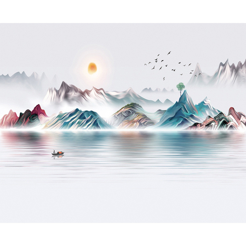 热销新中式水墨玄关双面透景屏风纱卷帘隔断帘挂帘窗帘山水画透光