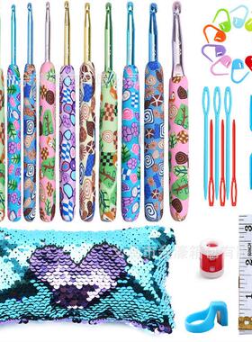 新款动物印花图案软陶钩针diy工具毛线编织氧化铝12支美规ch121