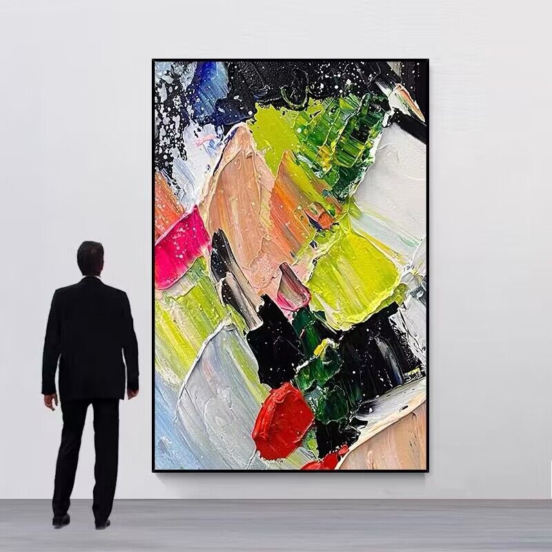 纯手绘油画橙色艺术玄关装饰画现代抽象酒店民宿厚肌理立体挂画图片