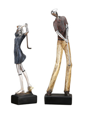 新中式玄关情侣人物摆件客厅桌面书房样板房高尔夫家居软装饰品