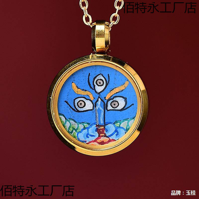 热销热销藏式手绘小唐卡扎基拉姆五路财九尾狐黄财佛眼嘎乌盒吊坠