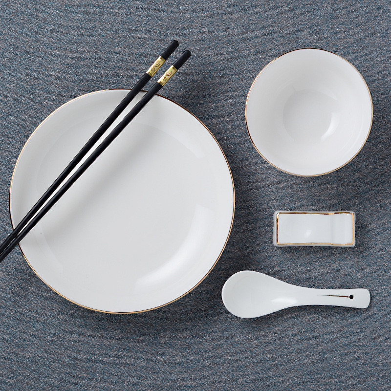 酒店金边餐具拼盘创意套装餐盘盘子陶瓷组合家用圆桌摆盘扇形餐具