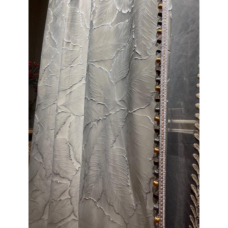 2021年新款遮光轻奢高档浮雕立体高档叶子窗帘卧室灰色简约现代