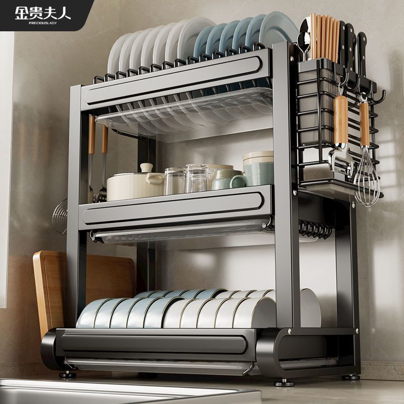 热销wjk碗架厨房置物架碗盘收纳架沥水架家用收台面放碗架多层多