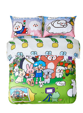 9wor【富山商店x奥莉蛙】一起玩公园吧复古全棉床单可爱昭和四件