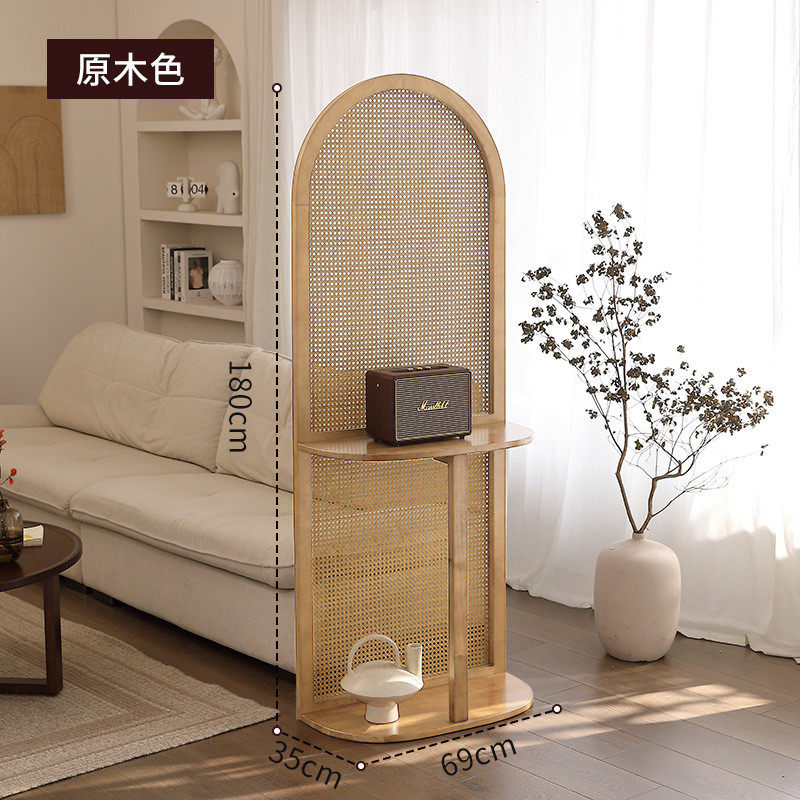 移动复古实木藤编2024新款客厅可中式置物花架屏风隔断入户玄关柜