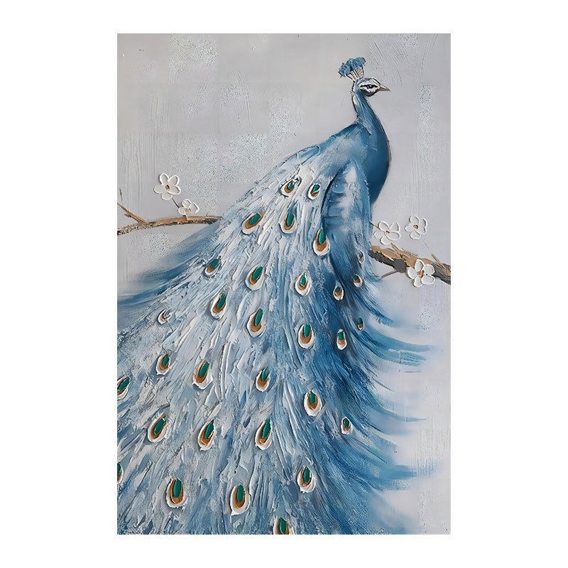 新中式招财玄关挂画手绘油画客厅好寓意装饰画壁画超写实入户孔雀
