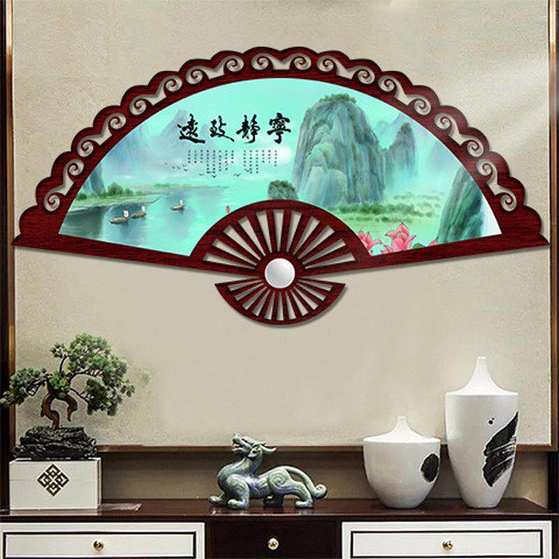 新中式结婚装饰画书房沙发中国风壁画卧室玄关扇形茶室挂画
