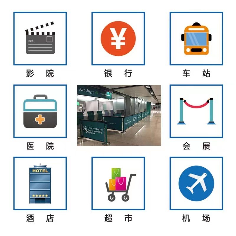 收银台排队护栏隔离带伸缩带围栏围挡铁马一米线道路游戏组合