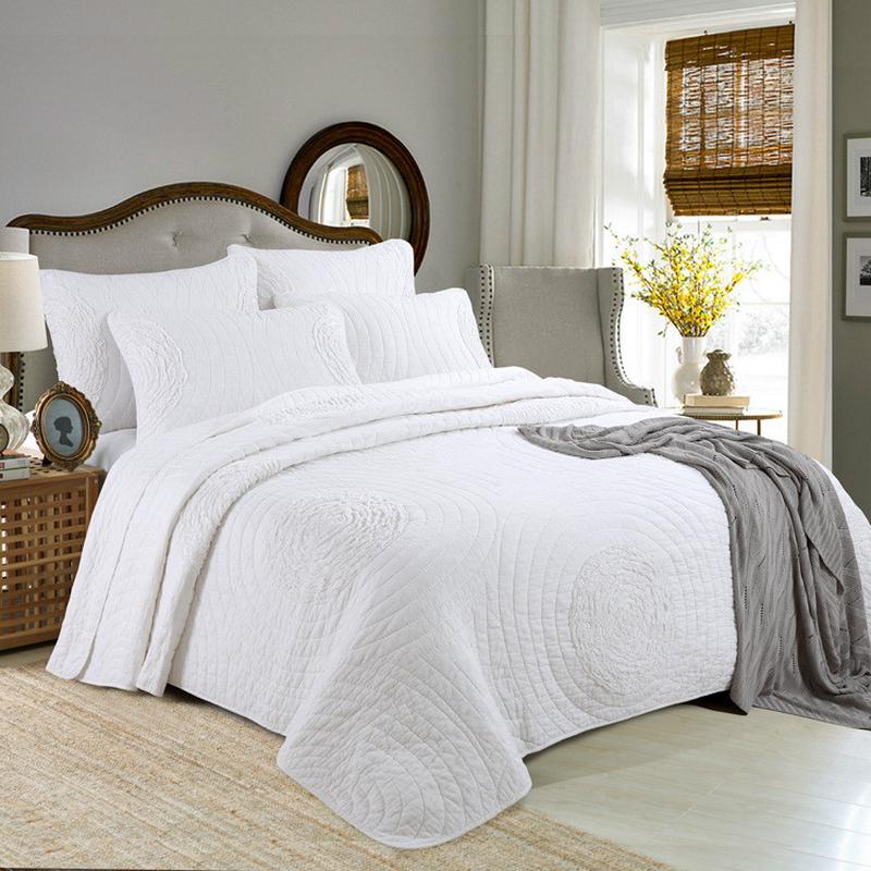 床上用品批发四季通用全棉床盖三件套欧式纯色满园水洗夏凉绗缝被