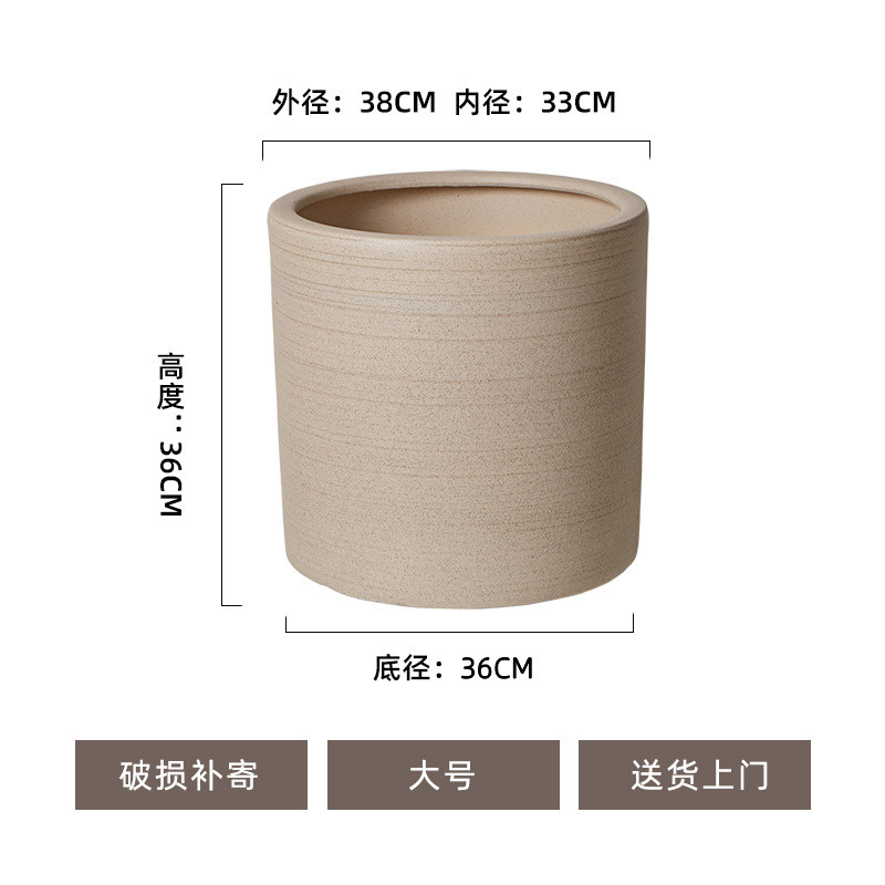 高档简约手工陶瓷花盆粗陶摆件大口径室内庭院阳台创意绿植透气