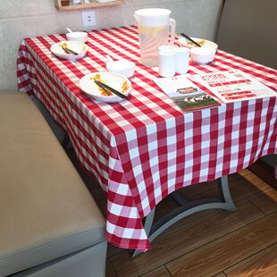 现货简约桌椅风家居西餐桌布饭店餐厅长方形野餐红白格子涤纶蓝色
