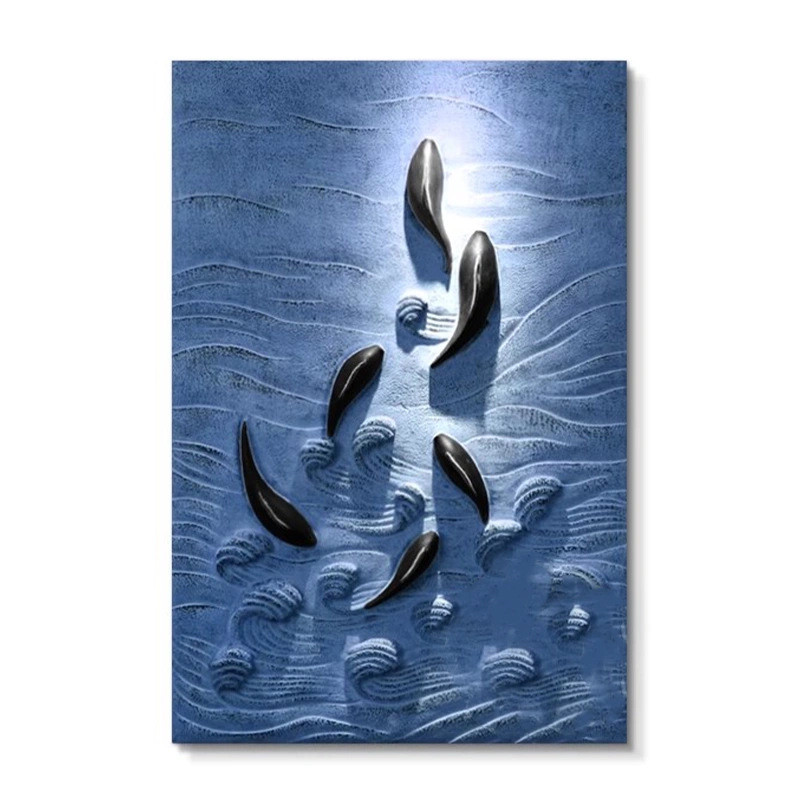 简约玄关鱼图客厅装饰画创意立体浮雕实物画大气家居走廊过道挂画图片