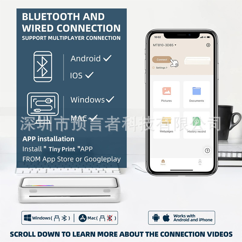 跨境源头便携式无墨错题照片家用迷你A4热敏打印机无线可连手机