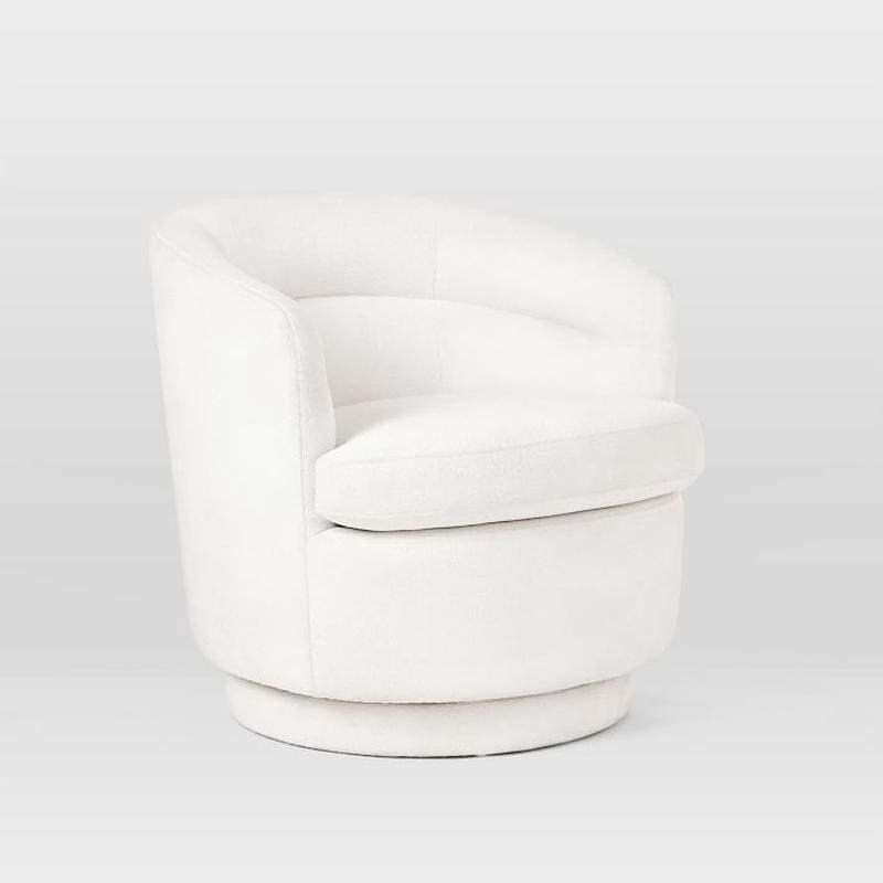 接待轻奢棉麻布艺沙发客厅椅美容院休闲北欧单人沙发椅旋转沙发椅
