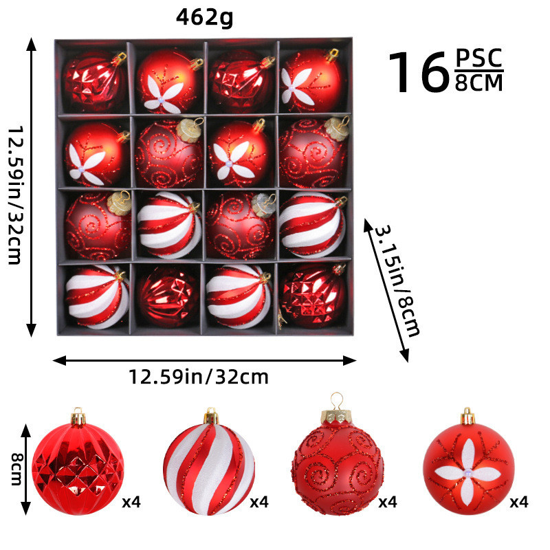 新款圣诞节8cm彩绘圣诞电镀装饰异形撒粉球球套盒圣诞树挂件