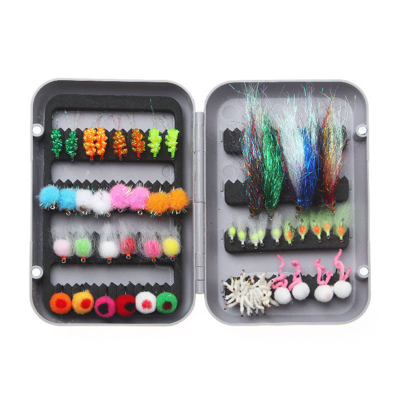 51/90只套装仿生飞蝇钩毛球钩鱼卵钩若虫钩多款式仿生饵鱼钩批发