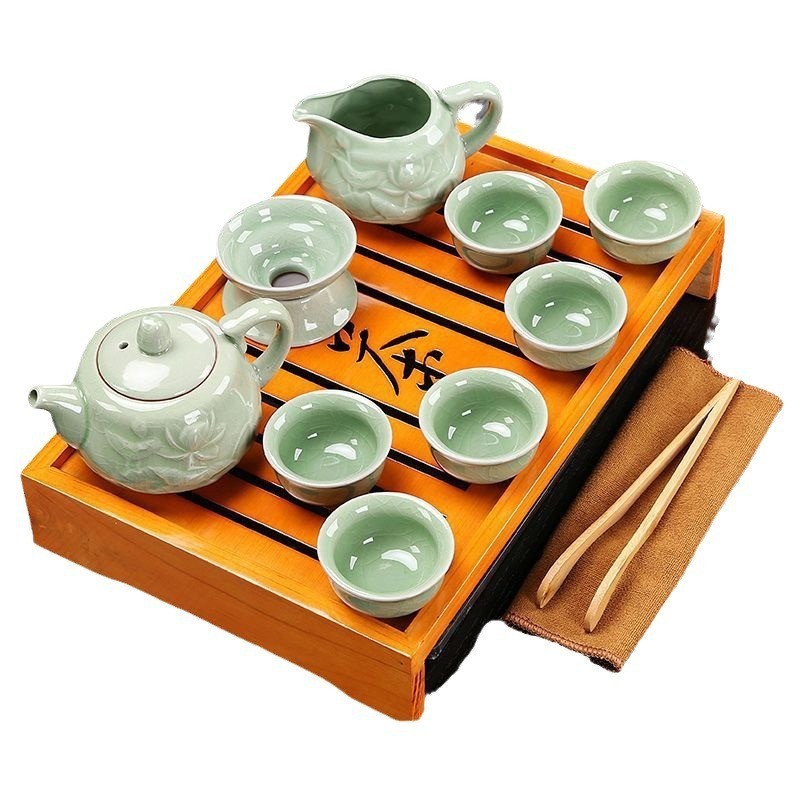 功夫茶具套装家用小套陶瓷茶杯紫砂茶壶一套简约旅行茶盘一体茶道