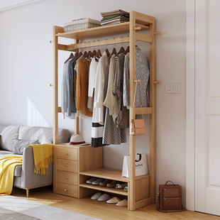 灰色轻奢全实木落地衣架卧室鞋架挂衣架一体家用客厅进门置衣帽架