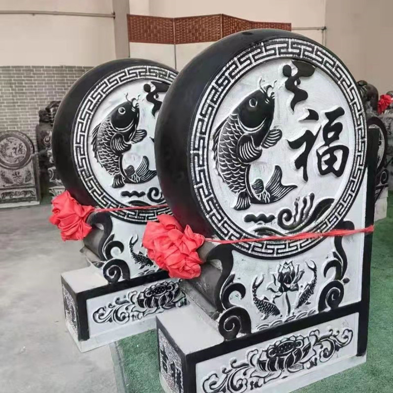 石青石抱鼓门墩石制作门口摆放一对又称圆鼓石墩门当石鼓