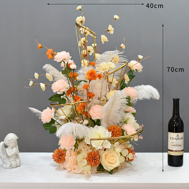 热销假花仿真花摆件酒吧ktv婚礼电镀螺旋桌花酒店羽毛装饰桌面摆