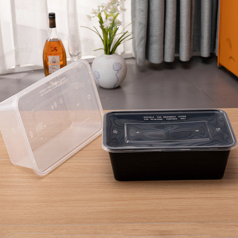热销外卖1500ml一次性餐盒长方形打包盒透明标准盒黑色快餐盒烧腊